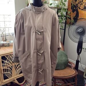 Vintage 80s B-A-Starr Tan Bold Power Shoulder Zip Horn Toggle Coat